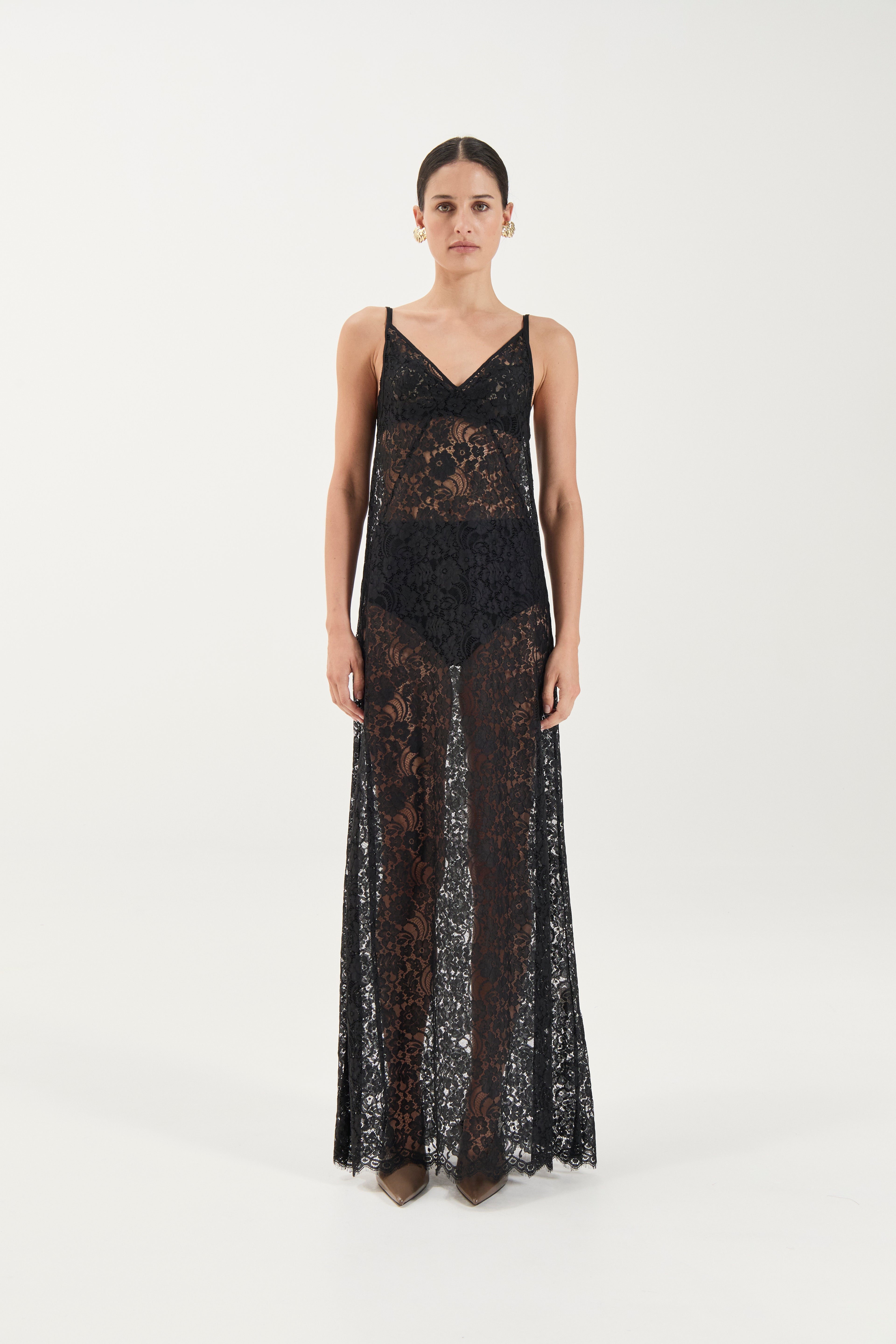Georgette Lace Dress - Noir