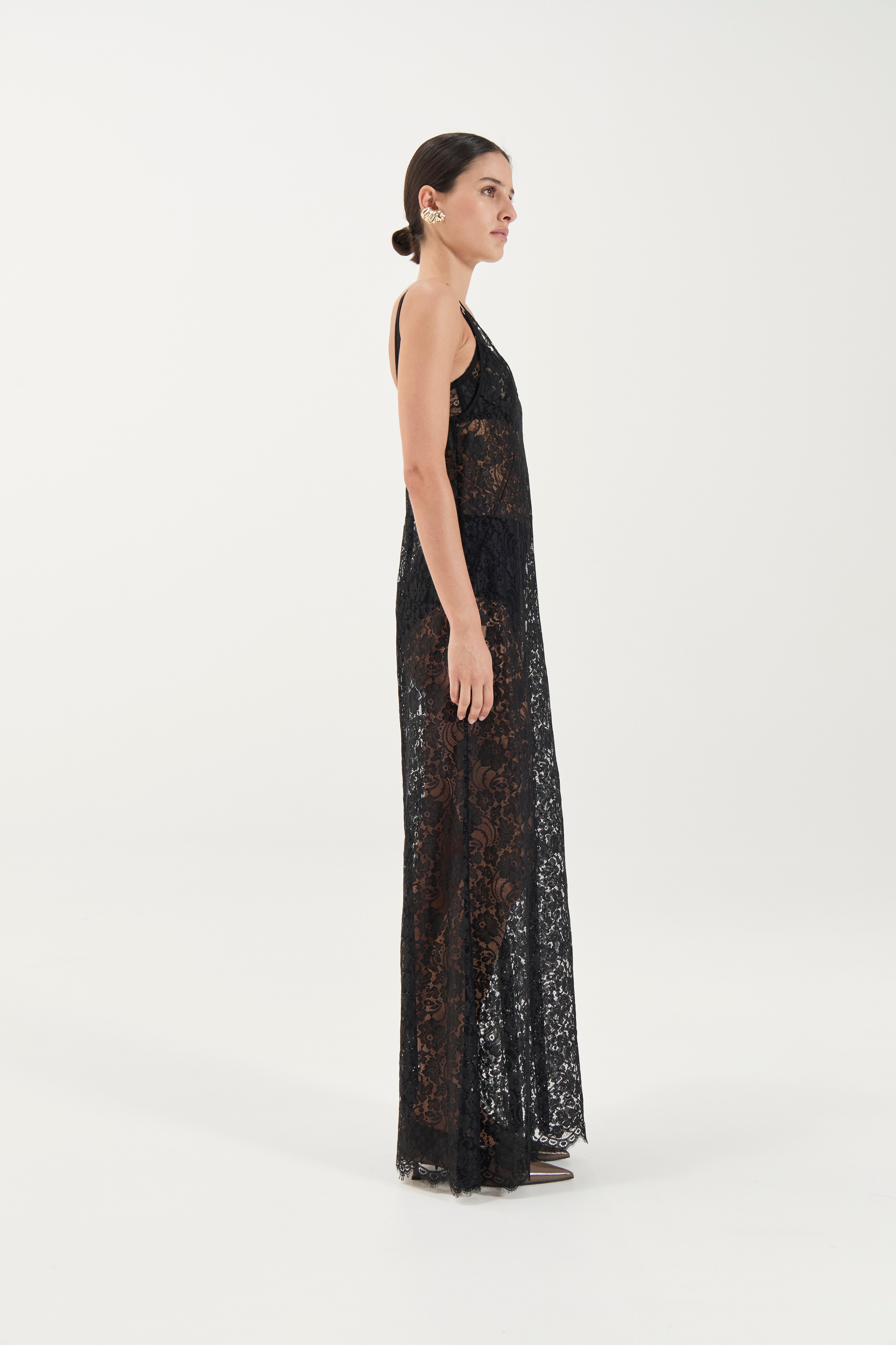 Georgette Lace Dress - Noir