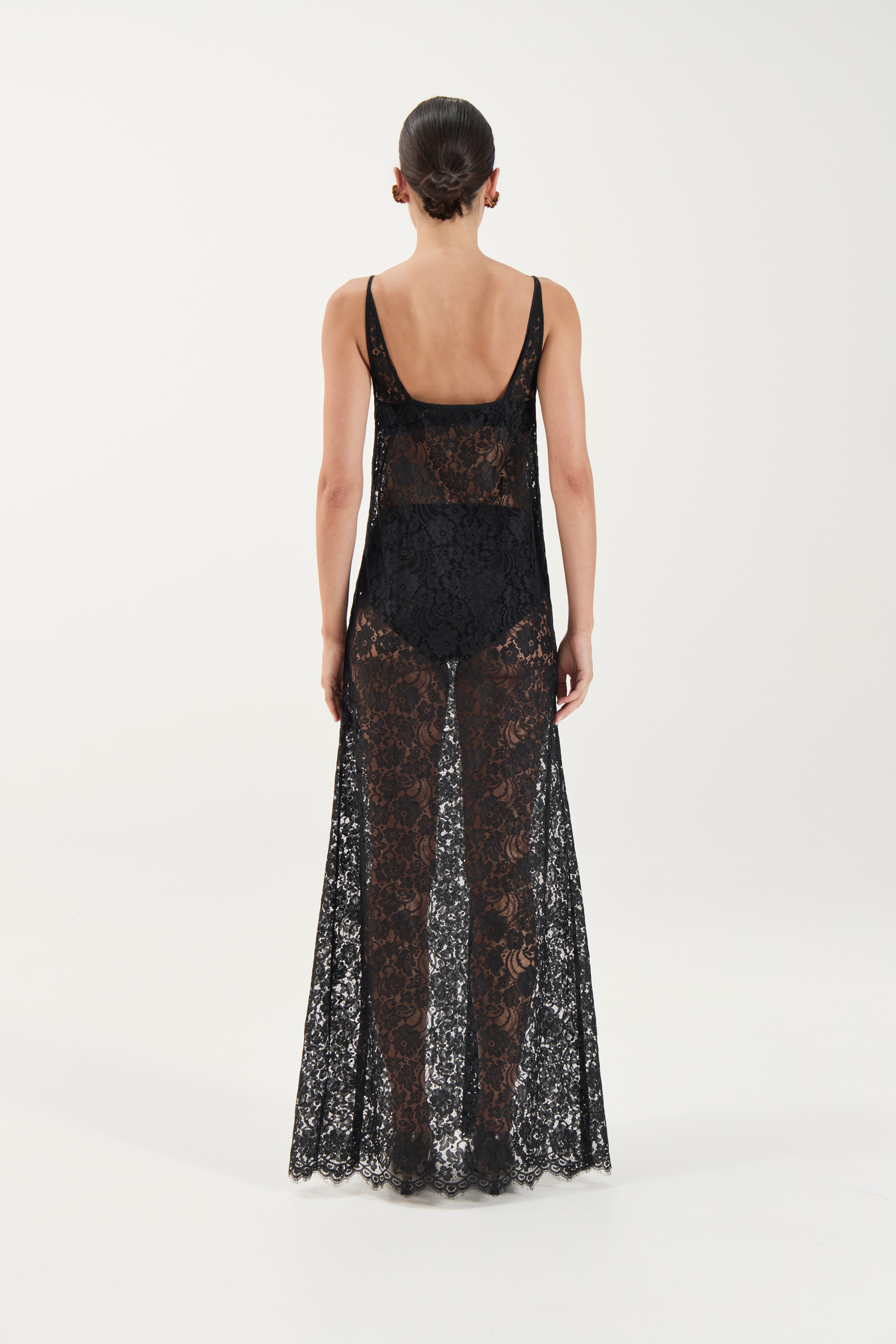 Georgette Lace Dress - Noir