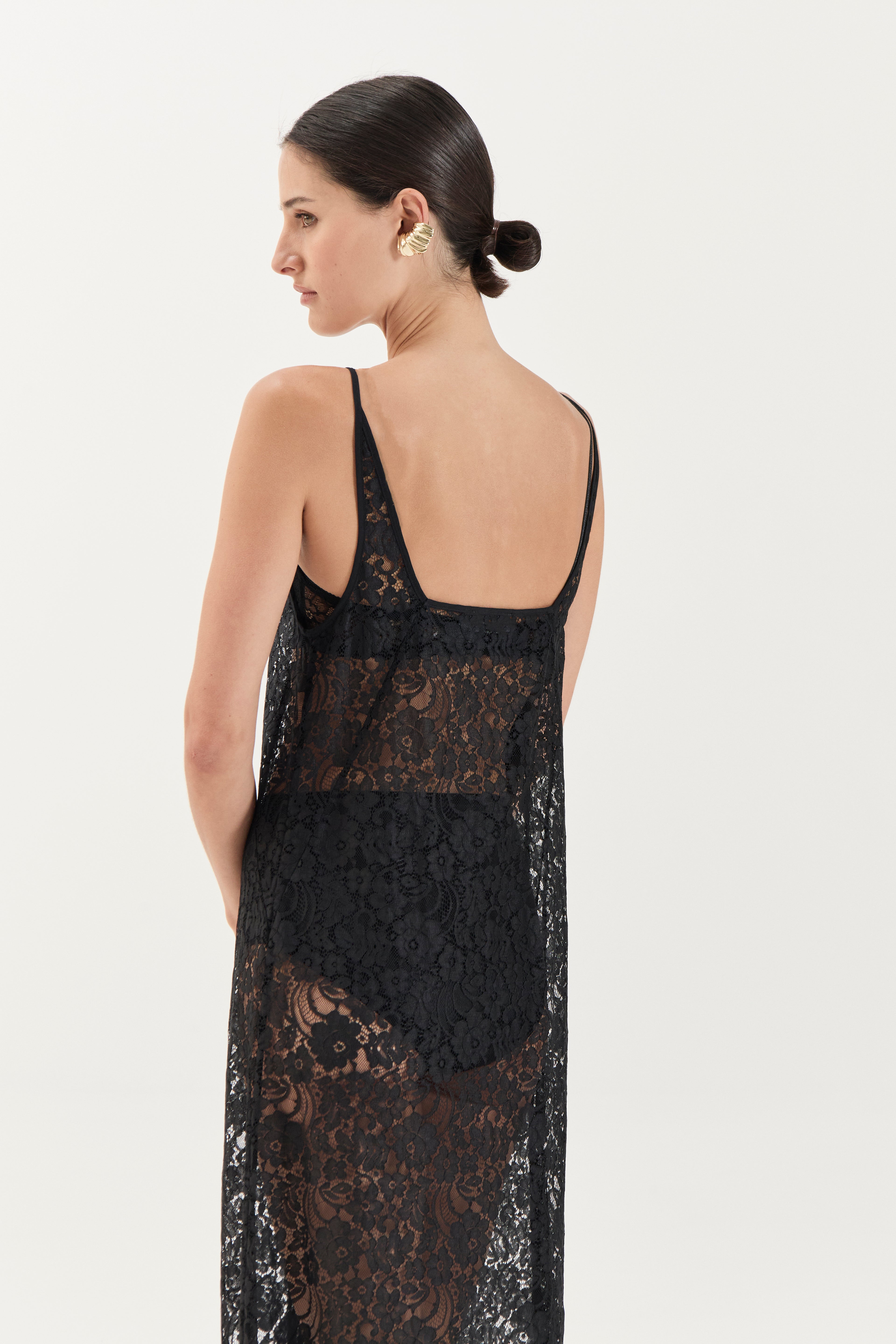 Georgette Lace Dress - Noir