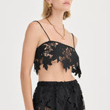 Luna Crop Top - Noir Crochet Lace