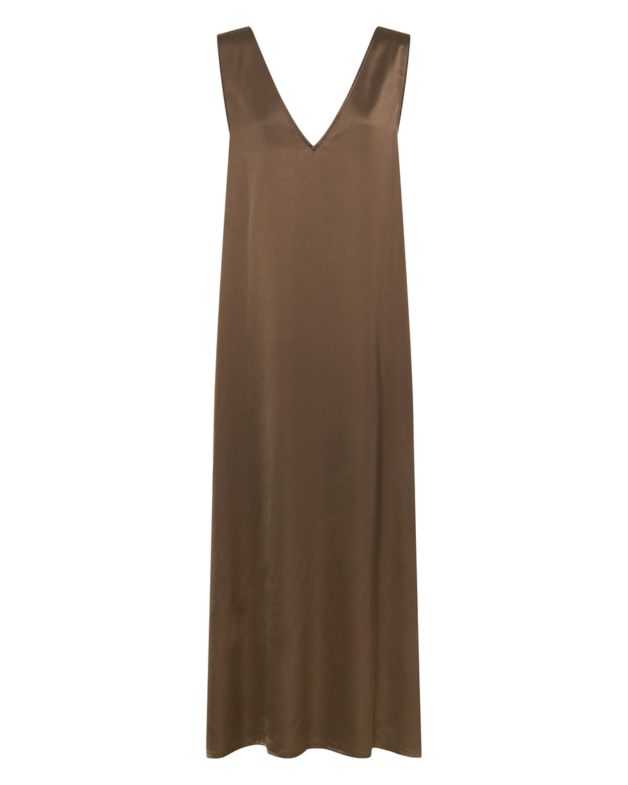 SLEEVELESS V NECK DRESS - TOBACCO